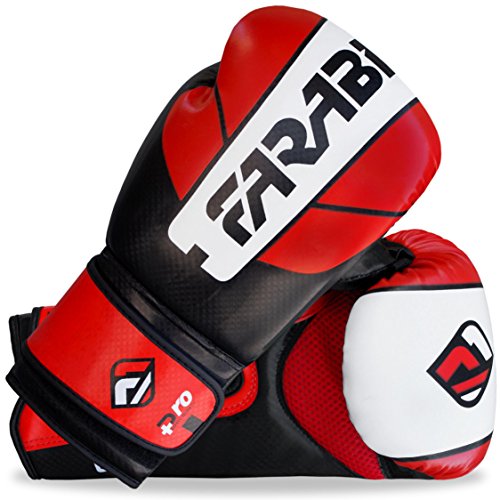 Farabi Pro Safety Tech Fighter MMA, Muay Thai Training Sparring Boxing Kickboxing Punching Gloves Mitts - color: Red/White/Black, size: 12 Oz