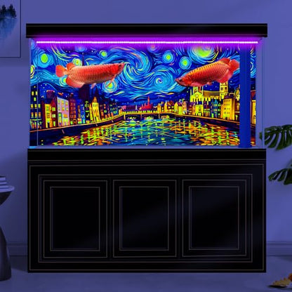 30X12IN Blacklight Vincent Van Gogh Black Light Aquarium Background, UV Fish Tank Background Art Oil Painting Terrarium Background with 10 EVA Double-Sided Tape - size: 30X12in/75X30cm