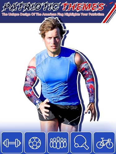 Tisancy 10 Pairs Sun Protection UV Arm Sleeves Cooling Anti Slip Compression Sleeves Sports Polyester Cycling Covers - size: Large, style: American Flag