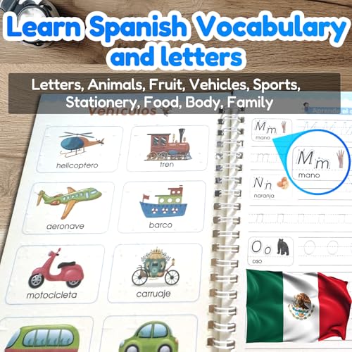 4 Magic Tracing Practice Books – Grooved Handwriting Spanish Copybooks for Kids, Reusable Writing Practice Workbooks Without Tears, Disappearing Ink for Toddlers Preschool Learn (Spanish) - color: Spanish