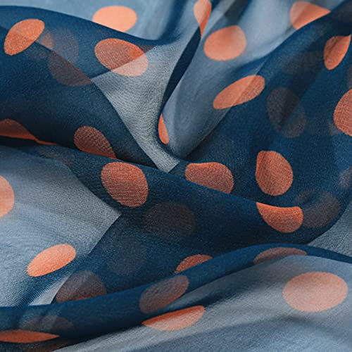E-Clover Women Soft Floral Print Shawl Chiffon Sheer Scarf - color: Polka Dot-blue Orange