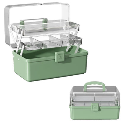 Large 3-Layer Craft Storage Box with Handle, Green - color: Haze Green