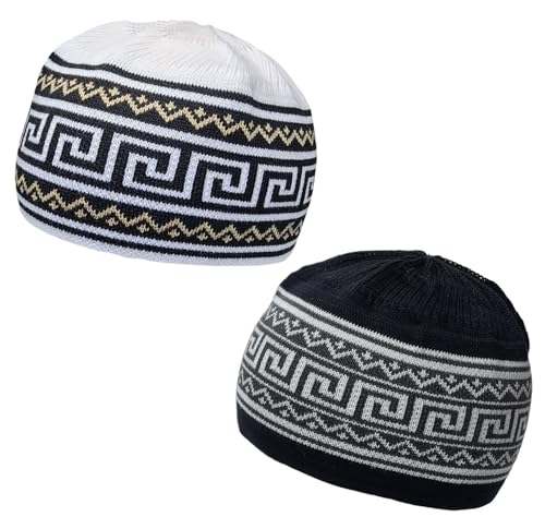 Set 2 PCS Muslim Beanies Kufi Hat for Men AMN-225B Skull Cap Islam Taqiyah Takke Eid Ramadan Gift - color: Color G