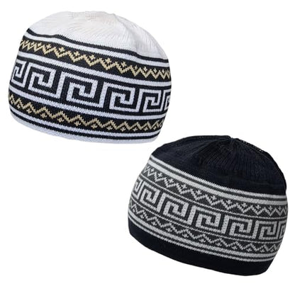 Set 2 PCS Muslim Beanies Kufi Hat for Men AMN-225B Skull Cap Islam Taqiyah Takke Eid Ramadan Gift - color: Color G
