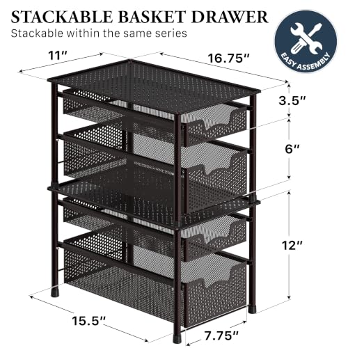 Simple Houseware Stackable 2 Tier Sliding Basket Organizer Drawer, Bronze - color: Bronze, size: 2-Tier
