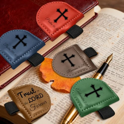 Bygone Mark Personalized Magnetic Leather Bookmark with Pen Holder - Inspirational Bible Verse Design, Custom Reading Accessory, Christian Gift for Book Lovers Men and Women(Brown-Joshua 1:9)