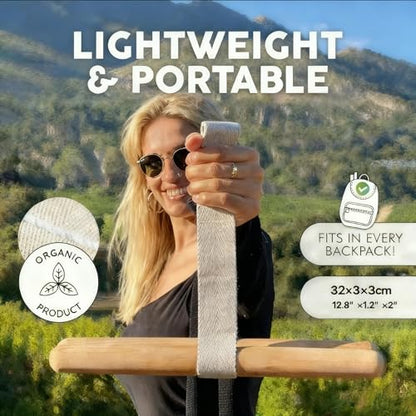 Premium 6-in-1 Hamstring Stretcher - Birch Wood & Organic Cotton Yoga Stretching Tool for Full Body Flexibility - Portable Leg, Ankle, Calf & Fascia Relief Equipment for Athletes & Beginners
