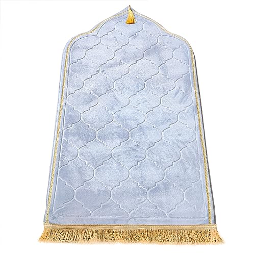 Muslim Prayer Mat, Thick Soft Velvet Muslim Rug, Portable Muslim Prayer Rug, Turkish Prayer Carpet,Janamaz Sajada Carpet for Men and Women Plain Solid Prayer Mat Ramadan Eid Gift.-Light Grey - color: Light Grey