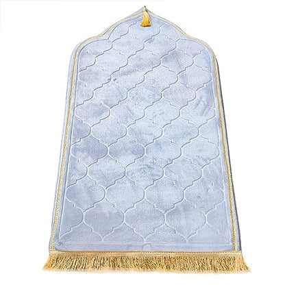 Muslim Prayer Mat, Thick Soft Velvet Muslim Rug, Portable Muslim Prayer Rug, Turkish Prayer Carpet,Janamaz Sajada Carpet for Men and Women Plain Solid Prayer Mat Ramadan Eid Gift.-Light Grey - color: Light Grey