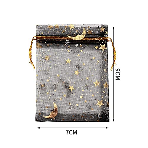 SUMAJU 100 Pieces Moon Star Organza Jewelry Candy Bags 2.7x3.5 Inch - color: Black 2.7x3.5 Inch