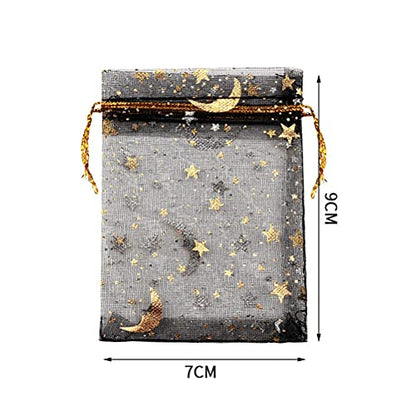 SUMAJU 100 Pieces Moon Star Organza Jewelry Candy Bags 2.7x3.5 Inch - color: Black 2.7x3.5 Inch