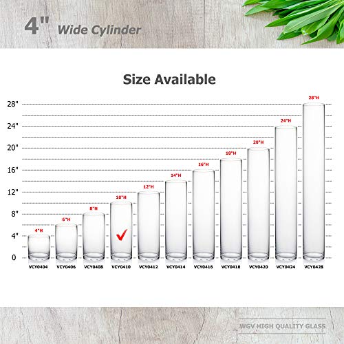 WGVI Quality Thick Weighted Clear Cylinder Glass Vases, 4" W x 10" H, Flower Arrangement Floating Candle Holders Wedding Centerpieces Terrarium Planter Floral Pen Brush Storage Container, 1 Piece - size: 4"x10"H