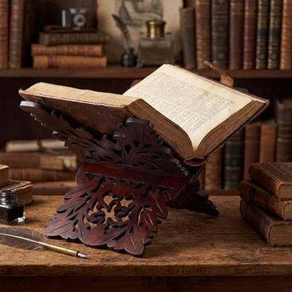 Bible Holder Stand 13.8 x 8.3 x 7.1 Inch Quran Stand Prayer Book Holder Wooden Ornate Carved Indian Books Holders Decorative Missal Stands for Ramadan Rihal Rehal Quran Bible Gita Display
