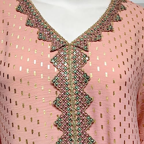 FPOVFPO Women's Muslim Abaya One-Piece V Neck Bronzing Dress Islamic Full Length Kaftan Daily Casual - color: Pink, size: X-Large