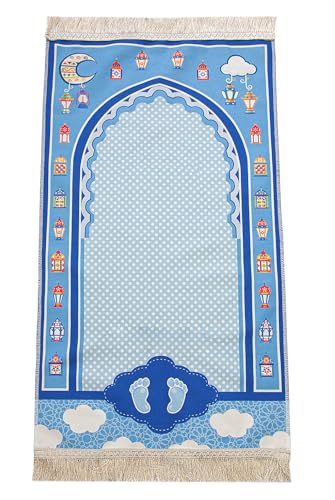 ihvan online, Muslim Prayer Rug for Kid, Islamic Gifts Praying Mat for Kids, Kids Prayer Mat, Design Janamaz Sajadah, Soft Salah Mats Carpet for Kid, Travel Praying Rug, Patterned Blue-2 - color: Patterned Blue - 2
