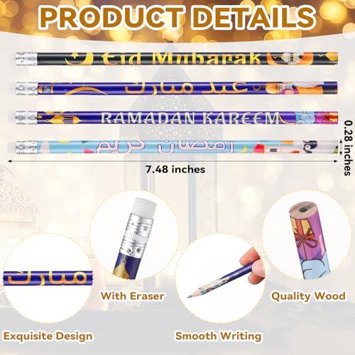Resurhang 400 Pcs Eid Ramadan Mubarak Pencils Wristbands Stickers Bookmarks Set Ramadan Party Favors for Mubarak Islamic Muslim Party Decorations School Classroom Gifts Supplies