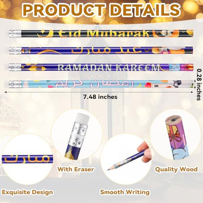 Resurhang 400 Pcs Eid Ramadan Mubarak Pencils Wristbands Stickers Bookmarks Set Ramadan Party Favors for Mubarak Islamic Muslim Party Decorations School Classroom Gifts Supplies