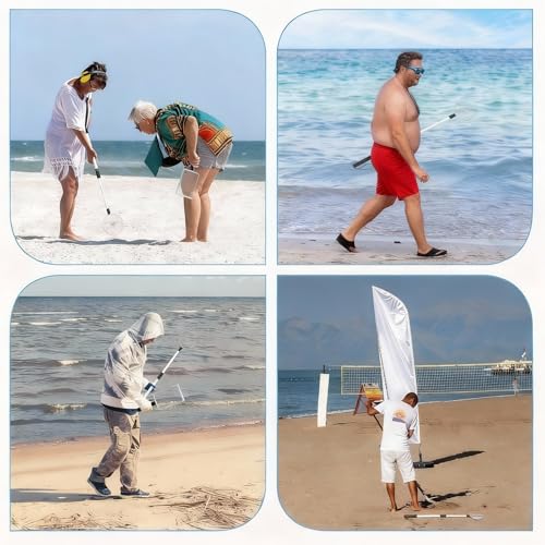 Roshtia 4 Pcs Beach Sand Sifter Set, Adjustable Long Handle Shell Scoop, Shark Tooth Sifter Mesh Shovel for Family Seashell Collecting, Sea Glass Hunting and Beach Treasure Fun - color: Gray, size: 30 Inch, style: Round