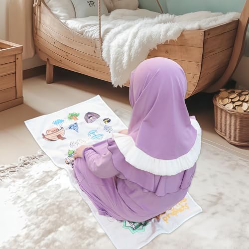 Children's Islamic Prayer Mat – Hajj Journey Theme, Soft German Velvet Material, Eco-Friendly & Safe, Educational Prophets Design, Perfect for Kids Learning Islam (Plain) - color: Plain