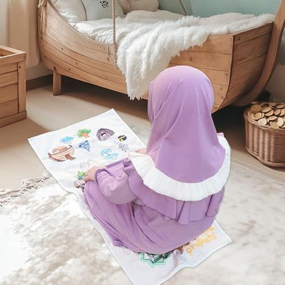 Children's Islamic Prayer Mat – Hajj Journey Theme, Soft German Velvet Material, Eco-Friendly & Safe, Educational Prophets Design, Perfect for Kids Learning Islam (Plain) - color: Plain