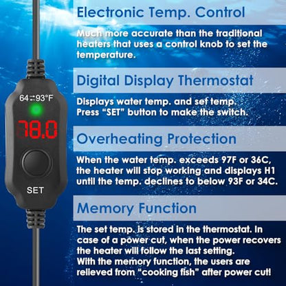 10W Mini Aquarium Heater for up to 1 Gallon Tanks | Super Small 5V/2A USB Fish Tank Heater with Digital Thermostat, Dry-Run & Overheat Protection, Memory Function - size: For Aquariums ≤ 1 Gal
