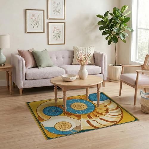 4'x6' Washable Abstract Seashell Accent Rug, Cream Non-Shedding Small Carpet Pet Friendly & Non-Slip for Playroom, Bedroom, Reading Nook | Ref:1952506 - color: Gold/Pattern 25, size: 4' x 6' (Rectangular)