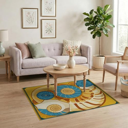 4'x6' Washable Abstract Seashell Accent Rug, Cream Non-Shedding Small Carpet Pet Friendly & Non-Slip for Playroom, Bedroom, Reading Nook | Ref:1952506 - color: Gold/Pattern 25, size: 4' x 6' (Rectangular)