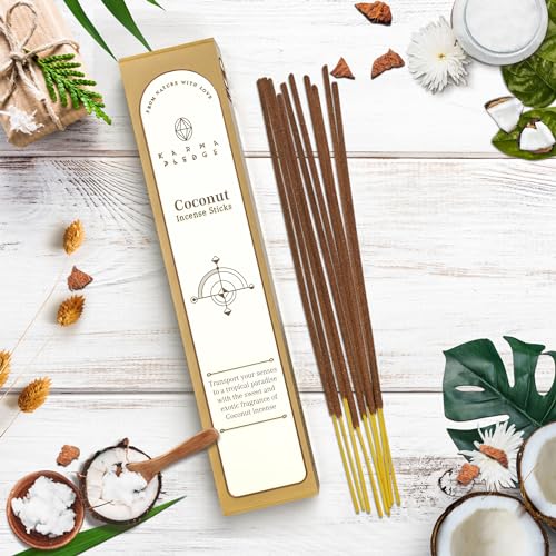 KarmaPledge Coconut Incense Sticks, Burn Time 45-60 Min, 40 Sticks - color: Coconut, size: 40 Hand Dipped Sticks