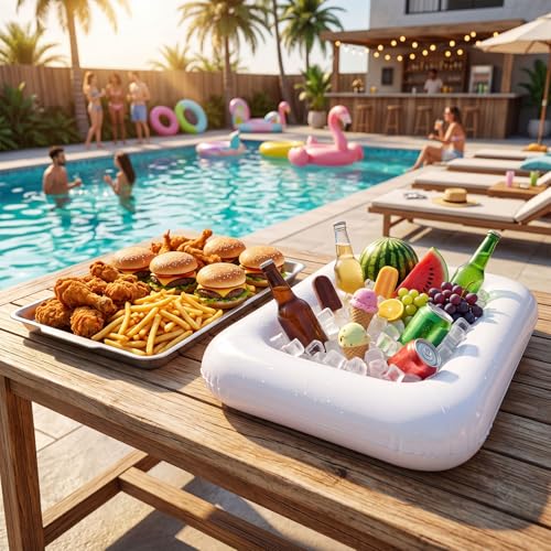 4 Sets Inflatable Cooler with Tray Chilled Serving Tray for Parties Ice Serving Buffet Bar Party Platter for Fruit Veggies Seafood Shrimp Cocktail Buffet Picnic - style: Clean