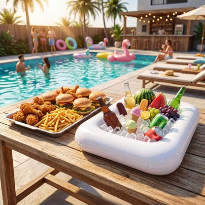 4 Sets Inflatable Cooler with Tray Chilled Serving Tray for Parties Ice Serving Buffet Bar Party Platter for Fruit Veggies Seafood Shrimp Cocktail Buffet Picnic - style: Clean
