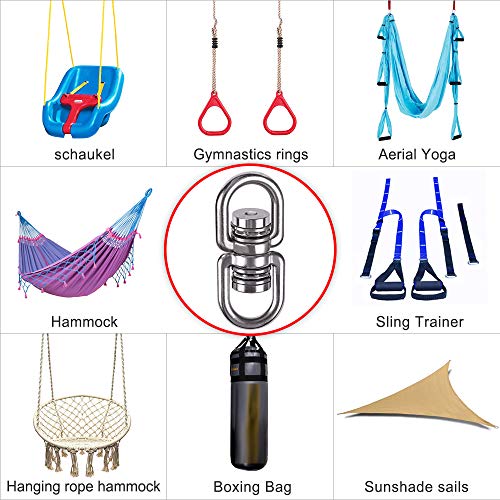SELEWARE Heavy Duty Bearing Swing Swivel, 360° Rotation Hanging Accessory | Quiet Smooth Rotation, Supports Up to 1200LB, Quick Connect Buckles, 1 Pack for Swings, Hammocks, Tire Swings and Heavy Bags - color: Swivel (E) and 2 Carabiners