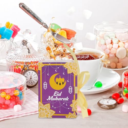 Cabilock Eid Festival Candy Packaging Boxes 20pcs Purple Book Shaped Paper Boxes Ramadan Party Favor Candy Holders for Ramadan Eid Mubarak Treats