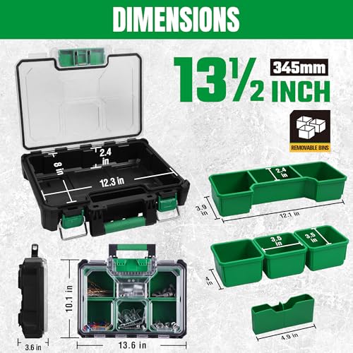 SK 13.5-Inch Small Part Organizer, Portable Tool Box Organizer, IP65 | Stackable Tool Box, 7 Compartments and Removable Dividers, Waterproof & Impact-Resistant, for Small Tools and Accessories - size: 13.5-Inch Small Part Organizer