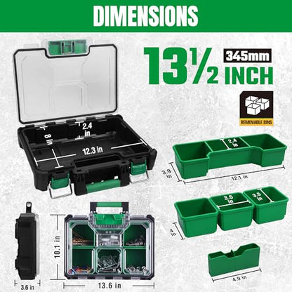 SK 13.5-Inch Small Part Organizer, Portable Tool Box Organizer, IP65 | Stackable Tool Box, 7 Compartments and Removable Dividers, Waterproof & Impact-Resistant, for Small Tools and Accessories - size: 13.5-Inch Small Part Organizer