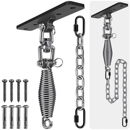 Dolibest Hammock Chair Hanging Kit, Heavy Duty Swing Hanger and 3.28ft Chain with Spring (6MM), Wall Ceiling Hooks for Yoga Indoor Playground Hanging Chair Hammock Chair4 Screws, 4 Expansion Screws - color: Swing Hanger With 39'' Chain+spring-1