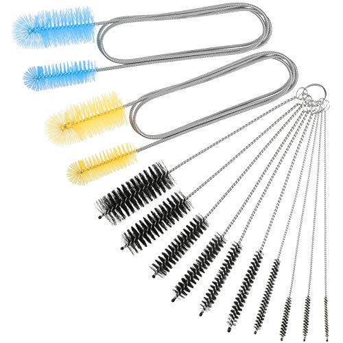 12 Pieces Aquarium Filter Brush Set Flexible Double Ended Hose Pipe Cleaning Stainless Steel Nylon Long Tube Cleaning Brush for Fish Tank Kitchen Glasses Drinking Straws Keyboard