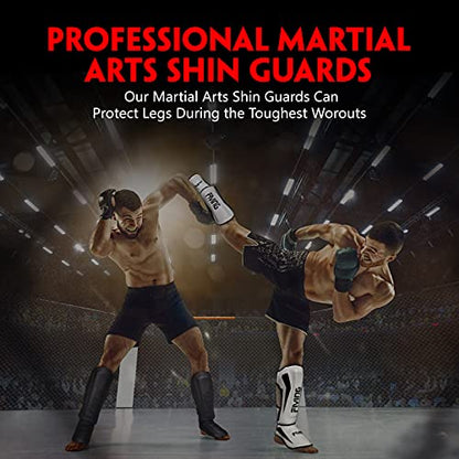 MMA Martial Arts Shin Guards – Padded, Adjustable Muay Thai Leg Guards with Instep Protection for Kickboxing/MMA Training and Sparring – Durable, Professional MMA Equipment - color: Black, size: Small
