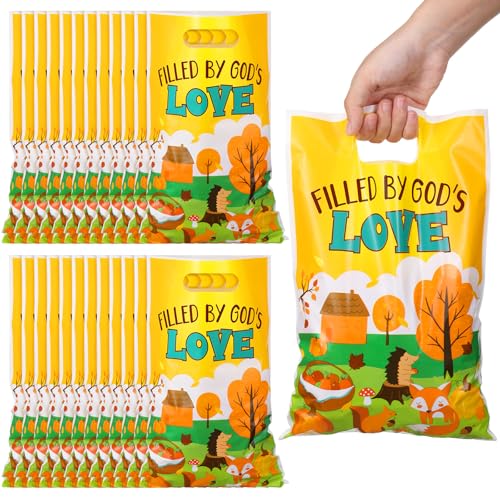 Panelee 100 Pcs Fall Religious Plastic Goody Bag with Handles Religious Bag - style: Fall