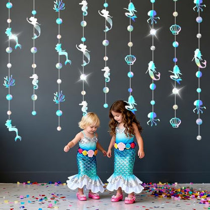 105FT Iridescent Mermaid Bubble Garlands, Holographic Under The Sea Party Hanging Decorations, Ocean Ceiling Streamers, Birthday Wedding Baby Shower Decor, Beach Pool Nautical Theme Party Supplies - size: 105 Iridescent Mermaid