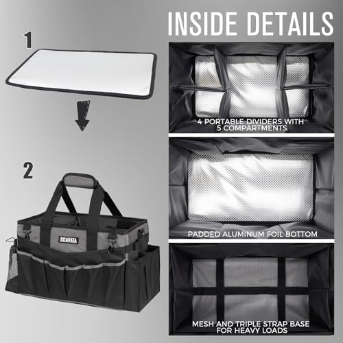SCAVATA Wearable Cleaning Caddy Bag, Cleaning Caddy Supplies Organizer with Handle & Shoulder Straps for Housekeepers, Under Sink & Car Cleaning Tool Organizers with 4 Foldable Divider (DarkGrey) - color: DarkGrey