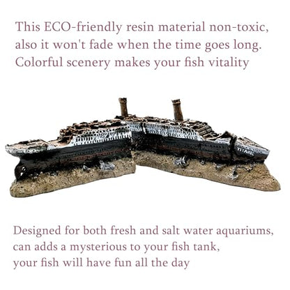 M2cbridge Antique Roman Column Ruins European Castle Aquarium Decorations Fish Tank Hideout Rocks(Titanic Shipwreck) - color: Titanic Shipwreck