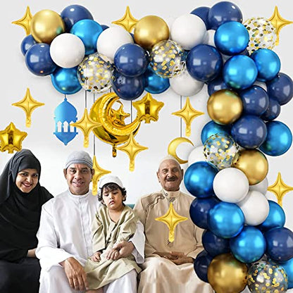 Balloon Arch Kit, 105 Pcs Blue and Gold Ramadan Mubarak Decorations - Eid Party Supplies for Home, Garden, Indoor and Outdoor Decorations
