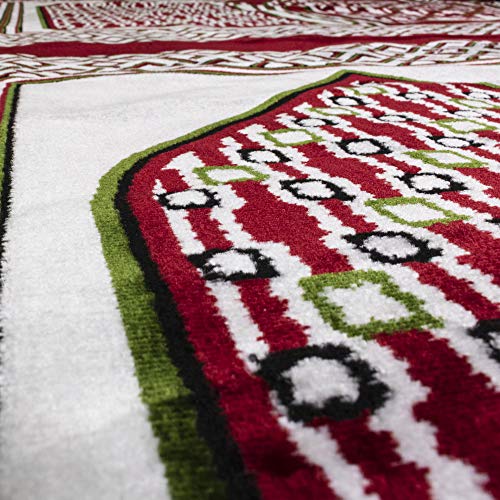 Modefa Turkish Islamic Prayer Rug | Multi Person Janamaz Sajada for Family | Velvet Wide Large Gathering & Group Praying Carpet Mat | Geometric Red & Green (Red - 4 Person) - color: Geometric Red - 4 Person
