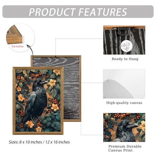 ICHZUMW Framed William Morris Raven Dark Academia Canvas Wall Art 12x16 In - color: Dark Raven, size: 16"L x 12"W