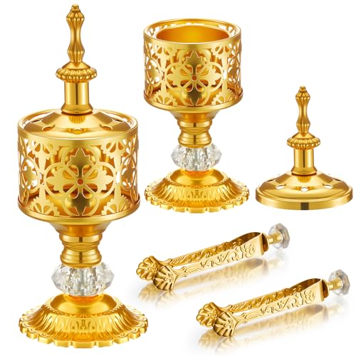 Zonon 2 Sets Incense Burner with Tong, Frankincense Charcoal Incense Stand Holder, Ideal for Yoga, Spa, Aromatherapy, Home and Christian Church Censer (Gold,Vintage) - color: Gold, size: Vintage