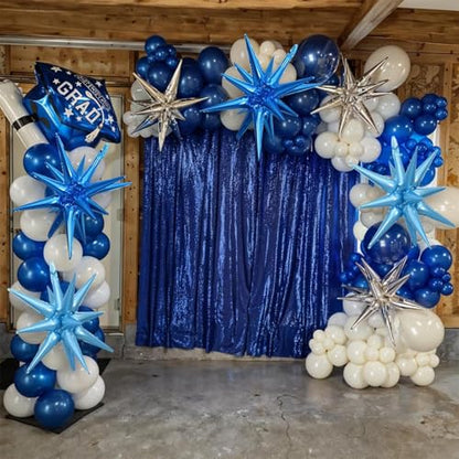Blue Silver Star Balloons, 6PCS 22 Inch Foil Explosion Star Balloons - color: Dark Blue Silver Blue