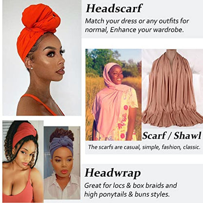 XTREND 6 Pieces Head Wraps Stretch Jersey Turban African Fashion Headbands Long Hair Scarf Solid Color Headwrap Soft Turban Tie for Women (Black, Wine Red, Dark Blue, Dark Grey, Coffee, Dark Purple) - color: Y6 Black, Wine Red, Dark Blue, Dark Grey, Coffe