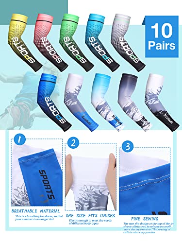 Tisancy 10 Pairs Sun Protection UV Arm Sleeves Cooling Anti Slip Compression Sleeves Sports Polyester Cycling Covers - size: Large, style: Classic Style