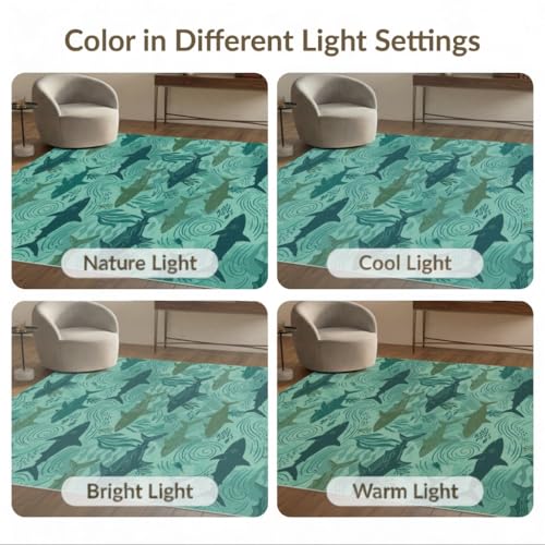 4'x6' Washable Graphic Shark Accent Rug, Seafoam Green Non-Shedding Small Carpet Pet Friendly & Non-Slip for Playroom, Bedroom, Reading Nook | Ref:2067707 - color: Blue/Pattern 38, size: 4' x 6' (Rectangular)