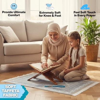 Muslim Prayer Rug with Islam Prayer Beads - Travel Prayer Mat, Islamic Gifts for Women, Portable Prayer Matt Islam, Islamic Prayer Rug Islam Men Women, Praying Mat for Muslim Gifts, Blue - color: Blue